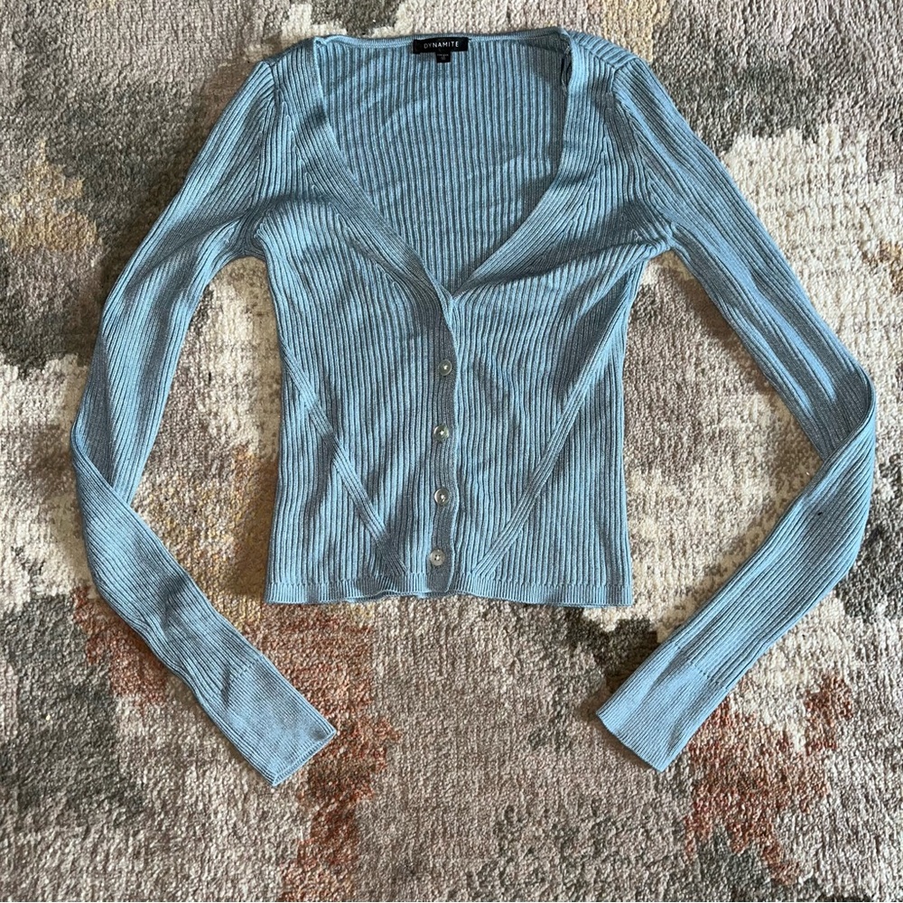 Dynamite Women's Blue Ribbed Sweater - Picture 2 of 6